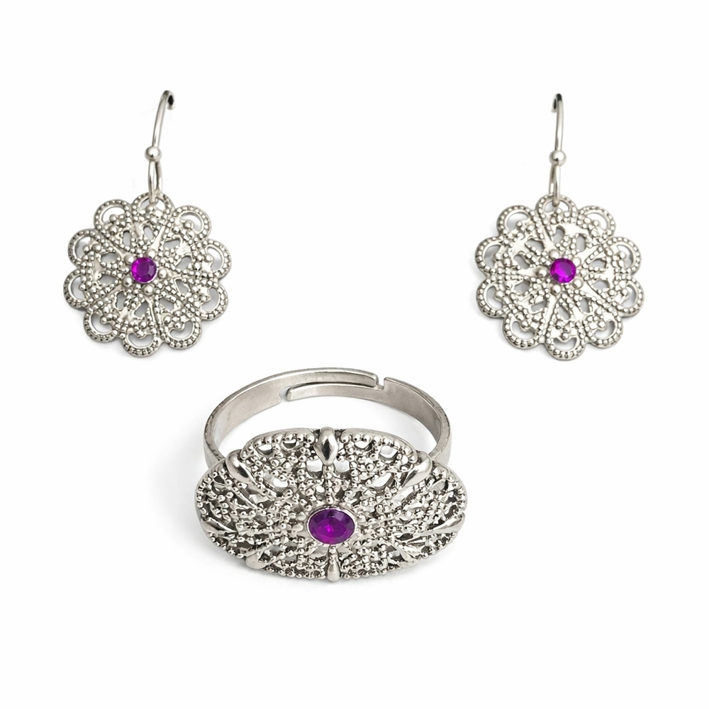 NIB Avon Burgundy Crystal Jewelry Set Necklace Earrings Adjustanle Ring Gift Box - Picture 7 of 8